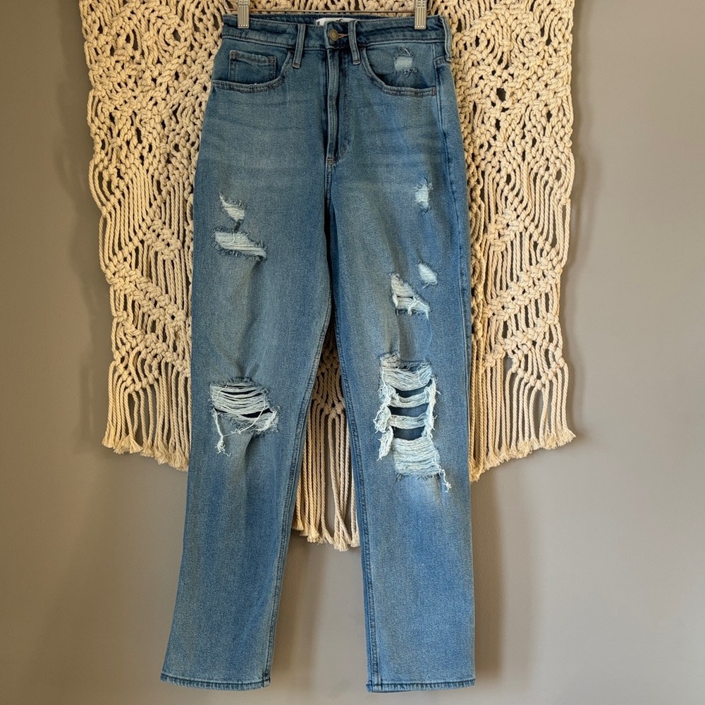 Hollister Light Blue Distressed Straight Leg Jeans